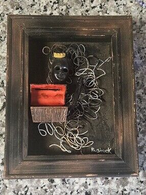 Vintage Signed Sherry Rusinack Original Mixed Media 3D Assemblage Shadowbox Art
